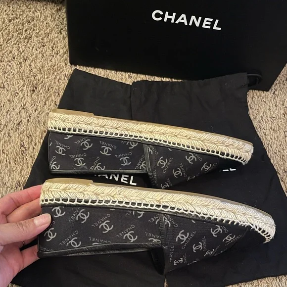Chanel Cap Toe Espadrilles Printed Mesh Fabric 40 - Picture 6 of 11